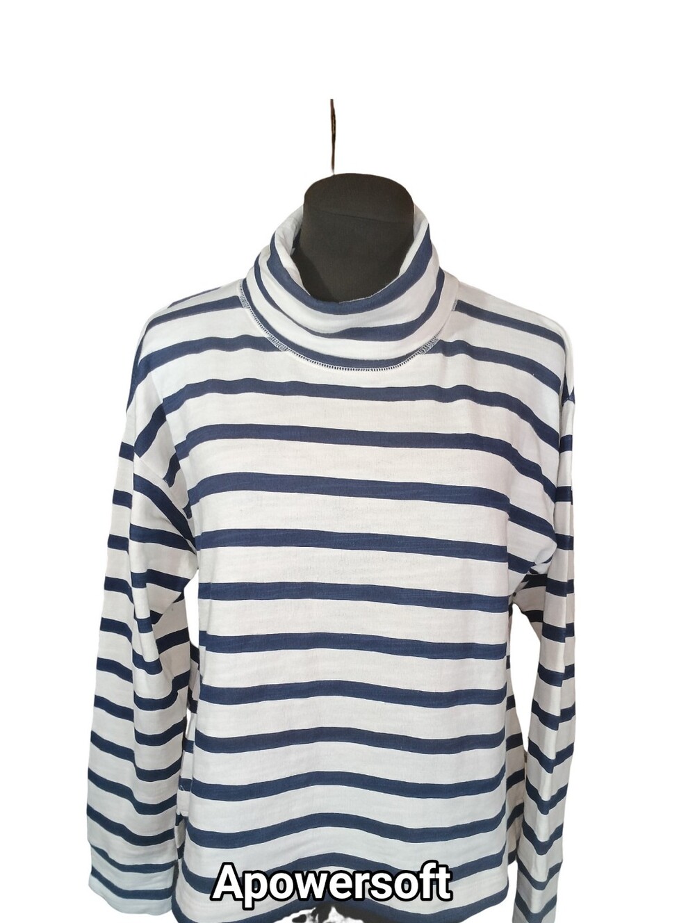 Striped Turtleneck Long-Sleeve Sweater - White & Navy